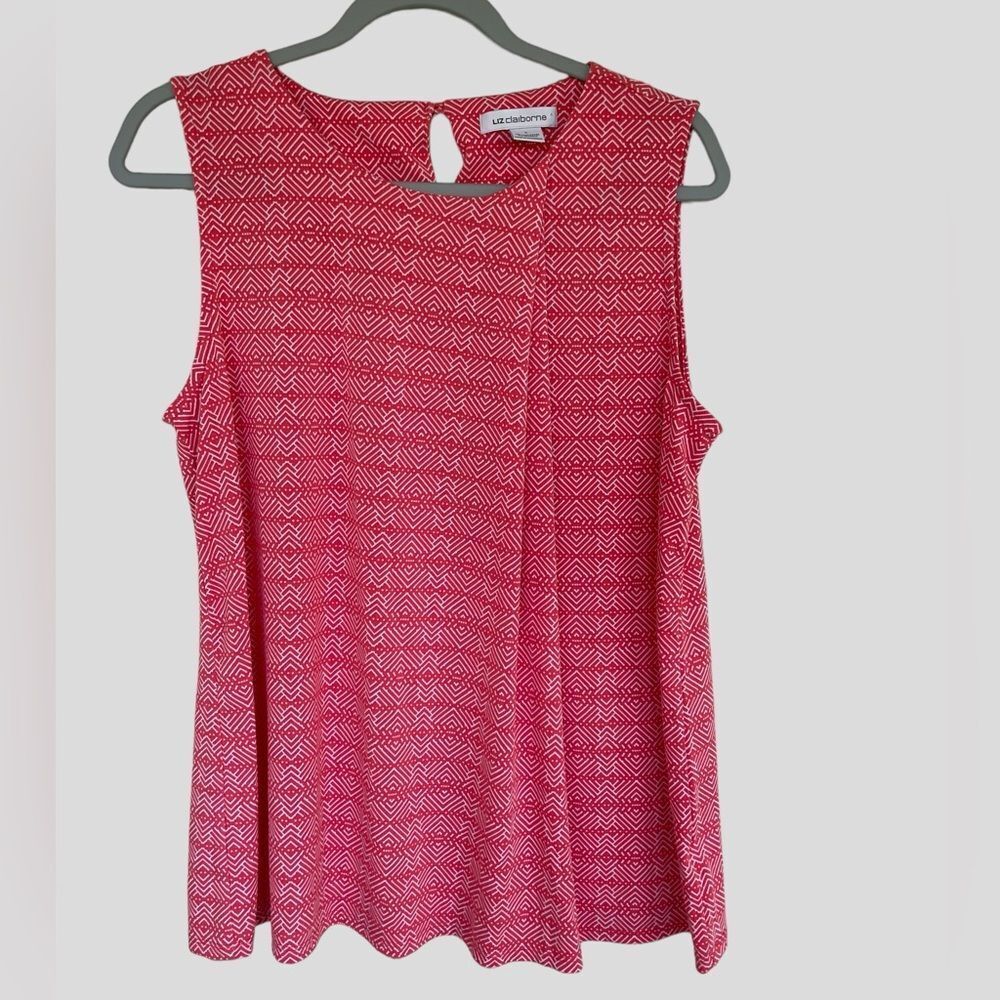 Liz Claiborne Pink Geometric Sleeveless Blouse Keyhole Back Size Small